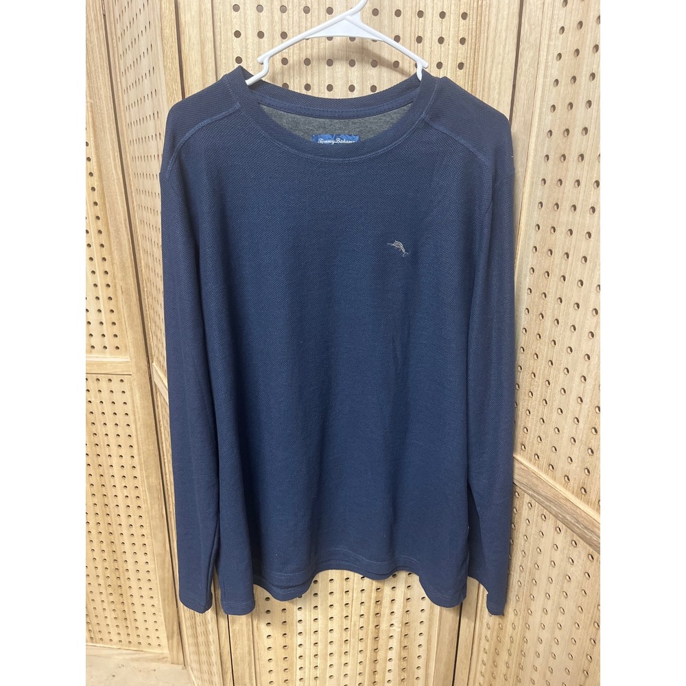 Tommy Bahama Mens Long Sleeve Shirt Navy Blue Waffle Knit Large L